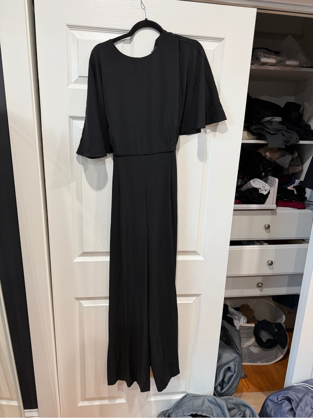 Ann Taylor Black Long-Sleeve Wide-Leg Jumpsuit